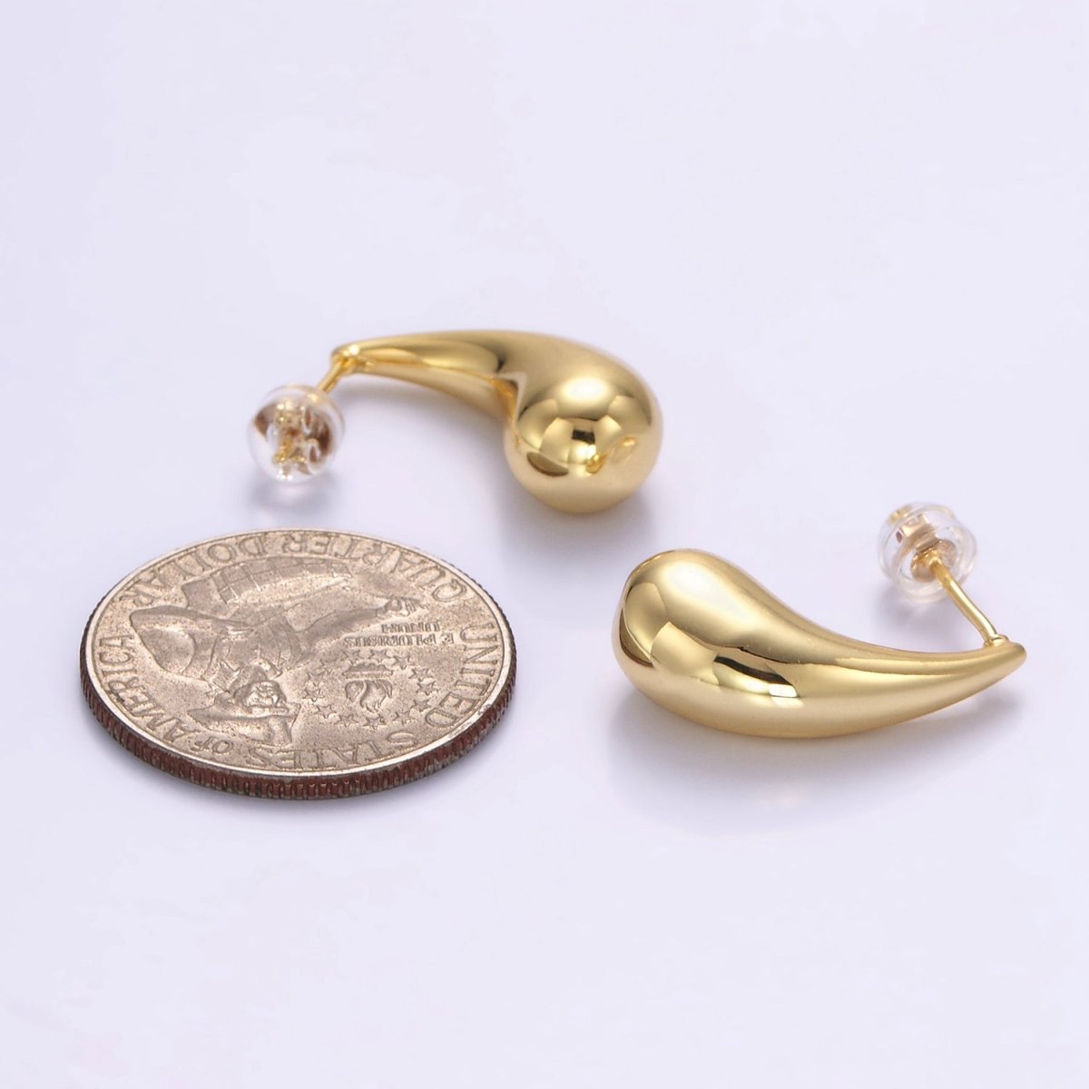 24K Gold plated 23mm Minimalist Teardrop Stud Earrings | P512 - DLUXCA