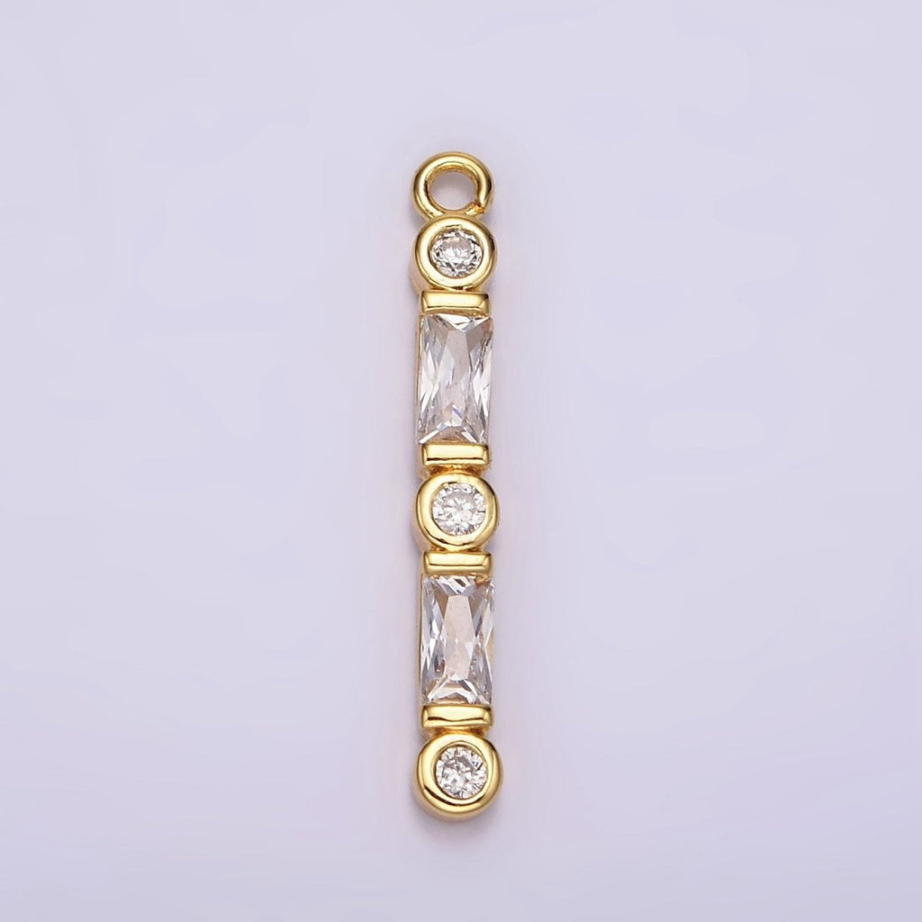 24K Gold plated 24mm Clear CZ Baguette Round Bezel Linear Charm | AC883 - DLUXCA