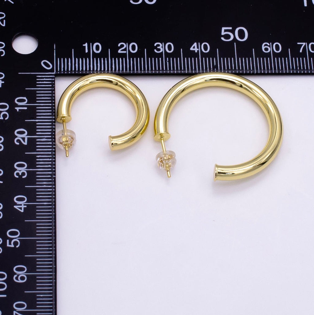 24K Gold plated 25mm, 35mm Minimalist C-Shaped Hoop Earrings | Q266 Q267
