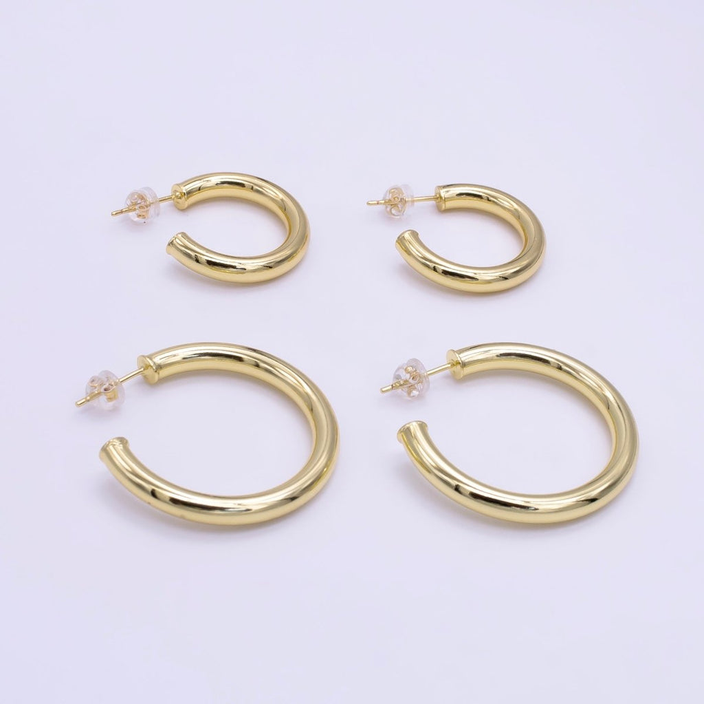 24K Gold plated 25mm, 35mm Minimalist C-Shaped Hoop Earrings | Q266 Q267