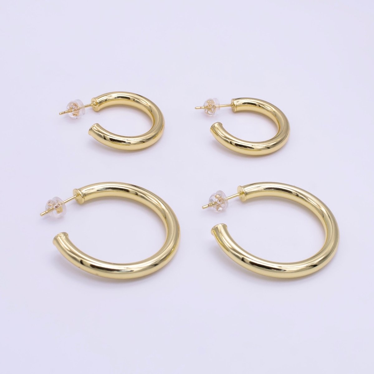 24K Gold plated 25mm, 35mm Minimalist C-Shaped Hoop Earrings | Q266 Q267