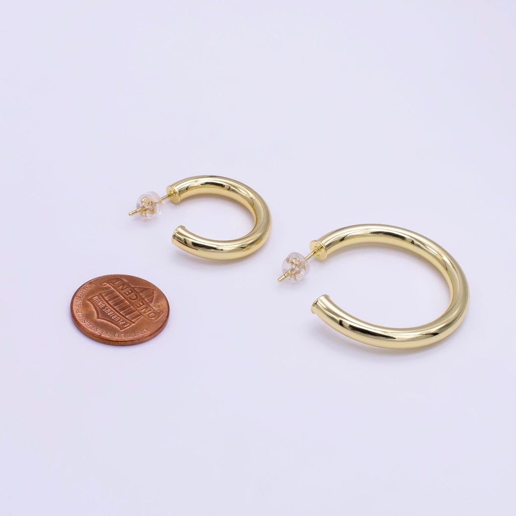 24K Gold plated 25mm, 35mm Minimalist C - Shaped Hoop Earrings | Q266 Q267 - DLUXCA