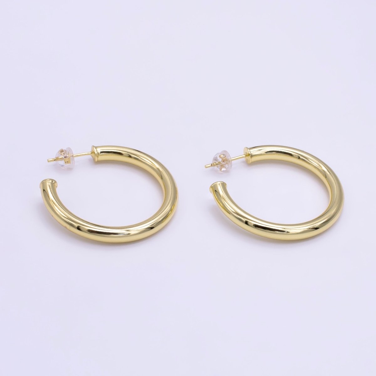 24K Gold plated 25mm, 35mm Minimalist C - Shaped Hoop Earrings | Q266 Q267 - DLUXCA