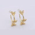 24K Gold plated 25mm Bumble Queen Bee Micro Paved CZ C - Shaped Hoop Earrings | AB1212 - DLUXCA