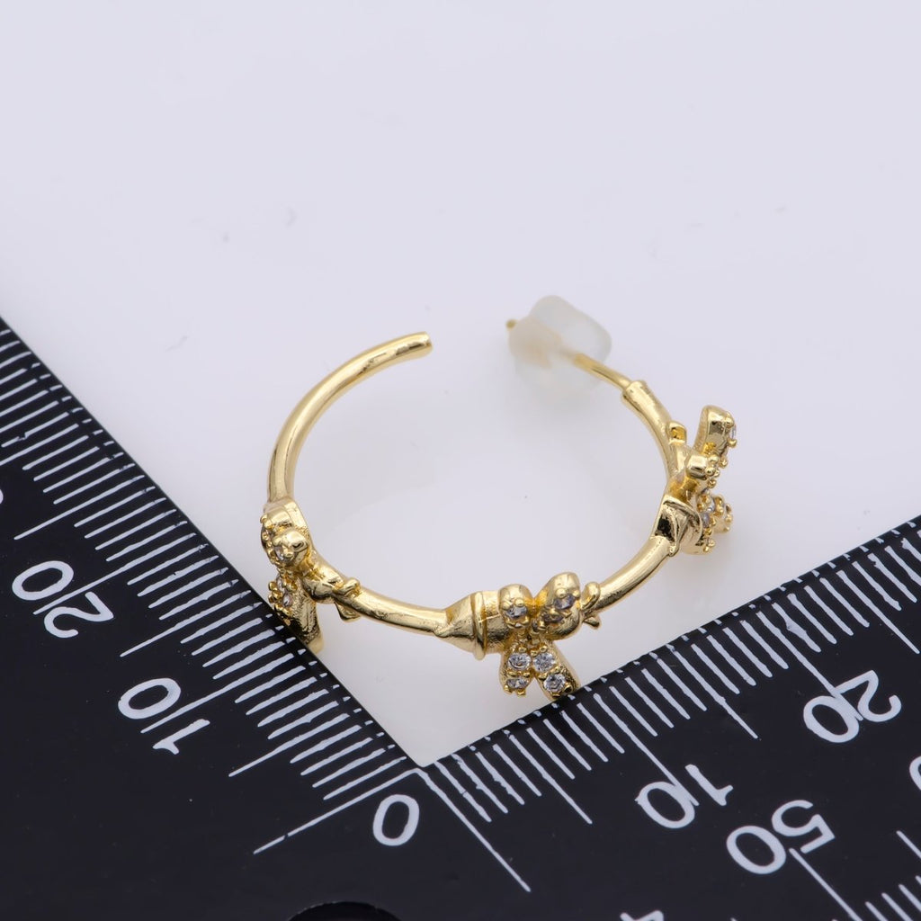 24K Gold plated 25mm Bumble Queen Bee Micro Paved CZ C - Shaped Hoop Earrings | AB1212 - DLUXCA