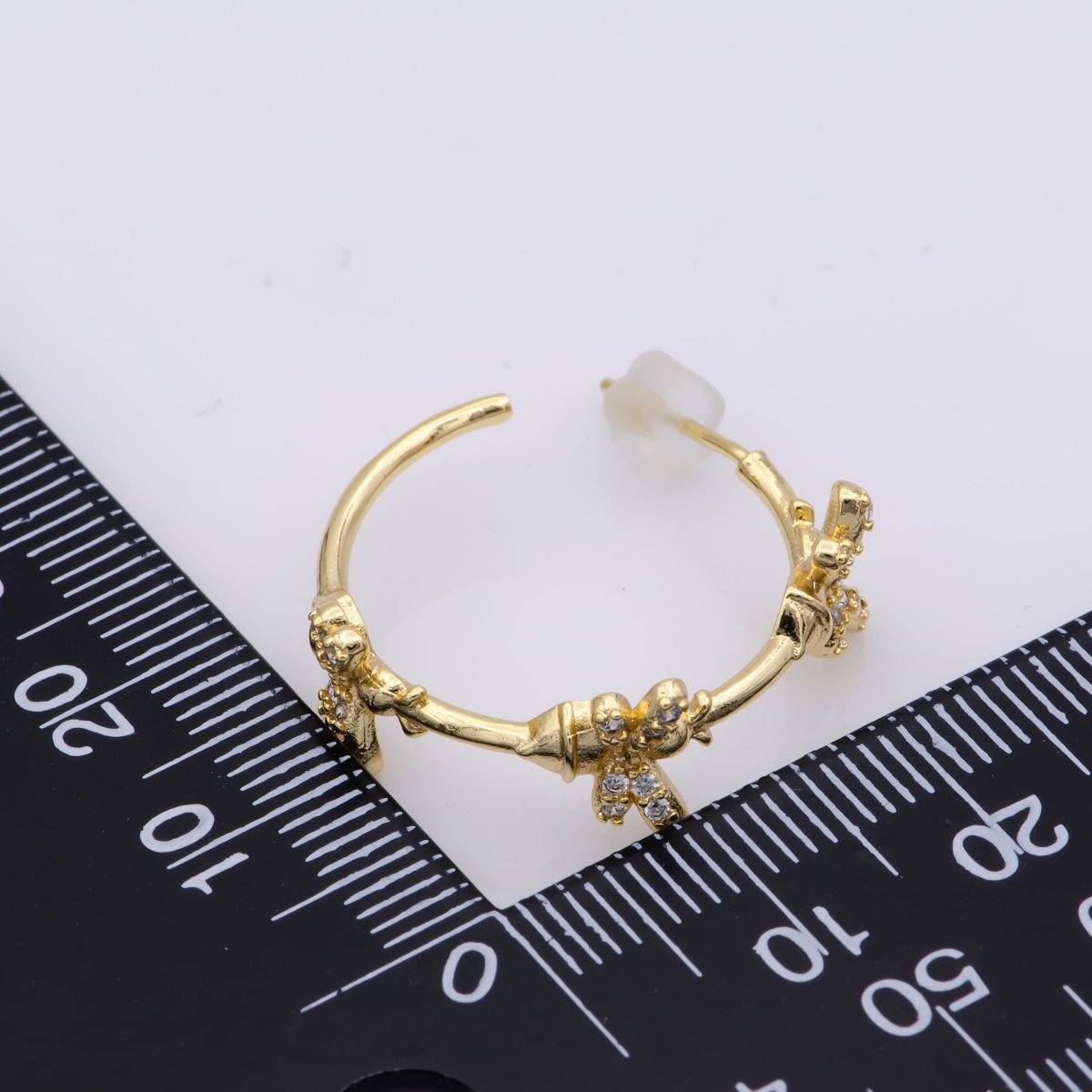 24K Gold plated 25mm Bumble Queen Bee Micro Paved CZ C - Shaped Hoop Earrings | AB1212 - DLUXCA