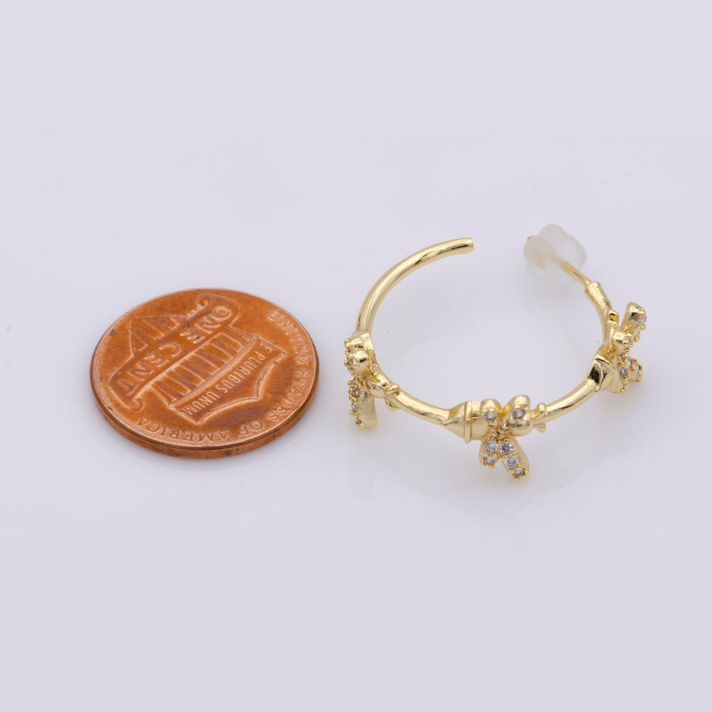 24K Gold plated 25mm Bumble Queen Bee Micro Paved CZ C - Shaped Hoop Earrings | AB1212 - DLUXCA