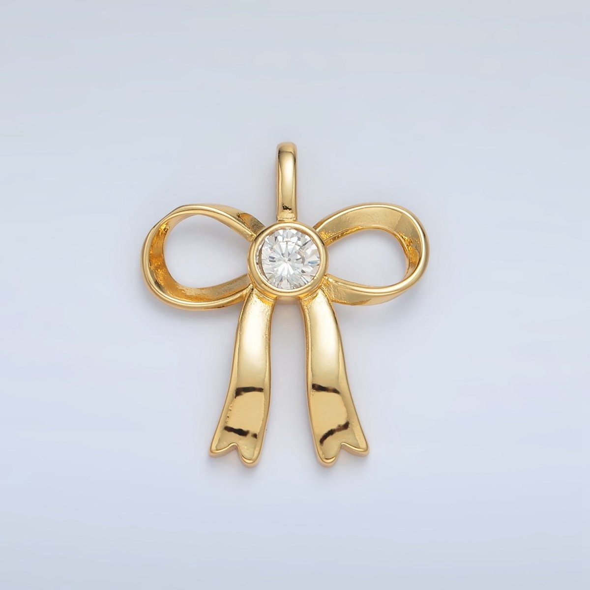 24K Gold plated 25mm CZ Ribbon Bow Pendant in Gold & Silver | AA1411 - DLUXCA