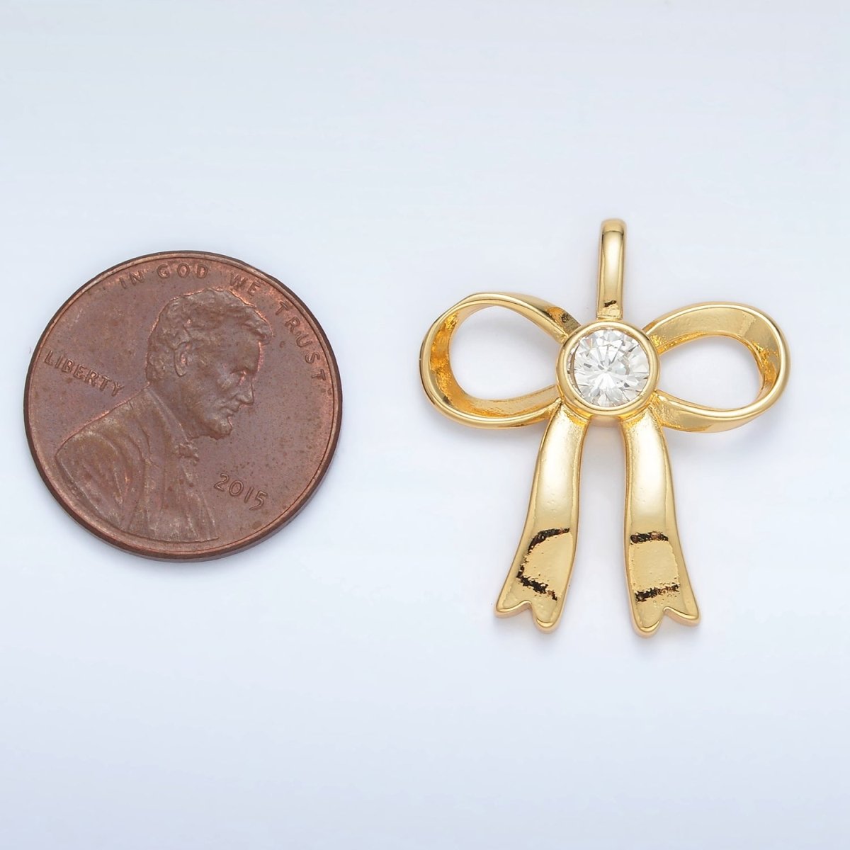 24K Gold plated 25mm CZ Ribbon Bow Pendant in Gold & Silver | AA1411 - DLUXCA