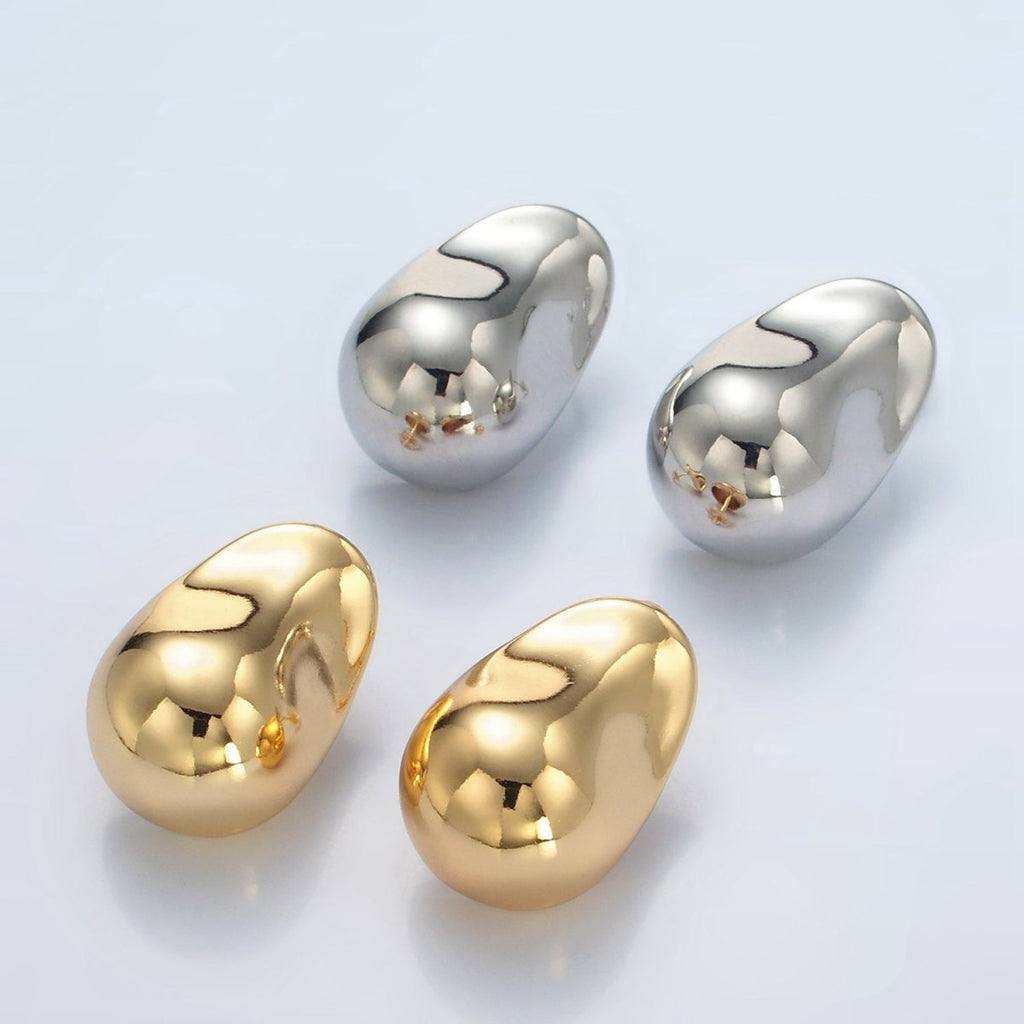 24K Gold plated 25mm Hammered Dome J-Shaped Hoop Earrings in Gold & Silver | V071 V072
