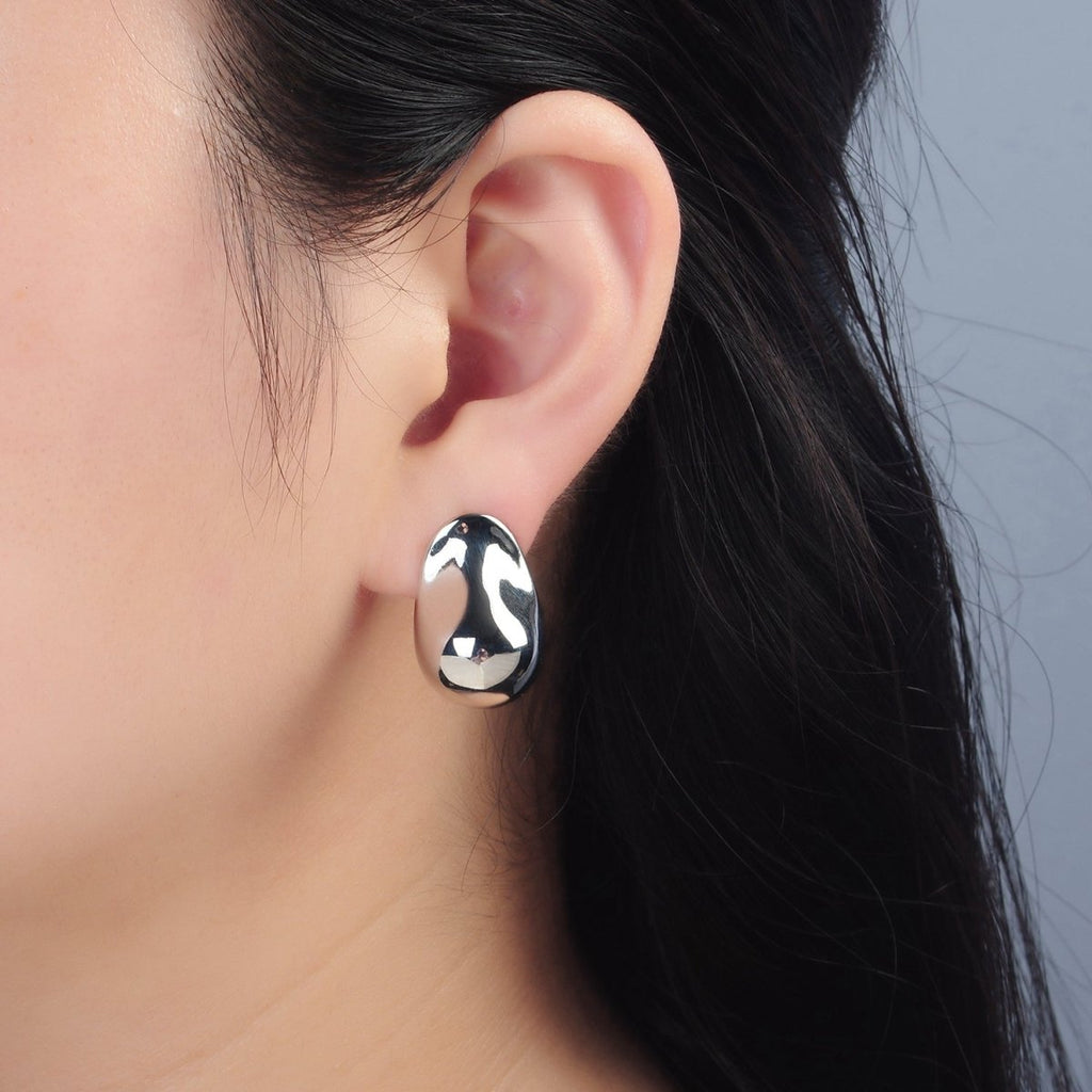 24K Gold plated 25mm Hammered Dome J-Shaped Hoop Earrings in Gold & Silver | V071 V072
