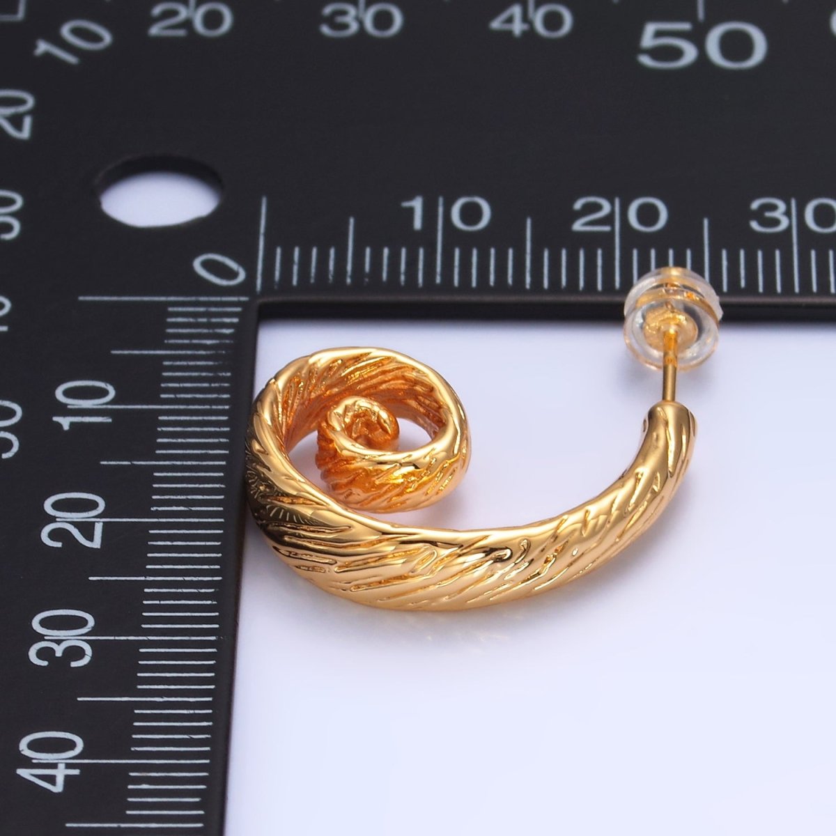 24K Gold plated 25mm Line - Textured Circular J - Shaped Hoop Earrings | AB1470 