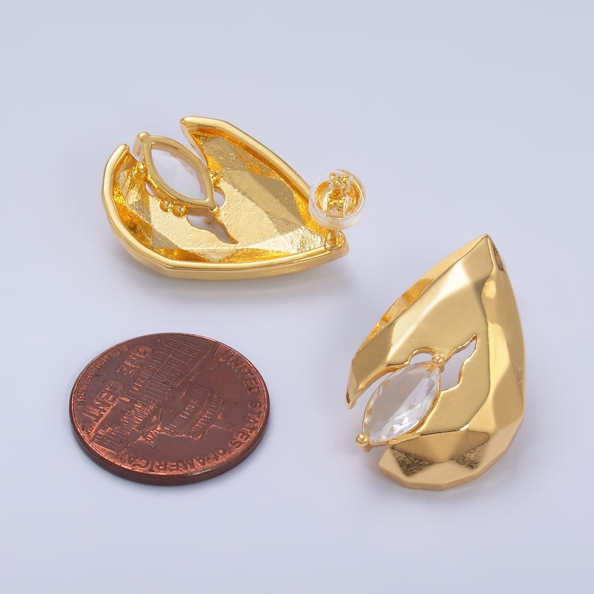 24K Gold plated 25mm Marquise CZ Geometric Teardrop Stud Earrings Set | AD240 
