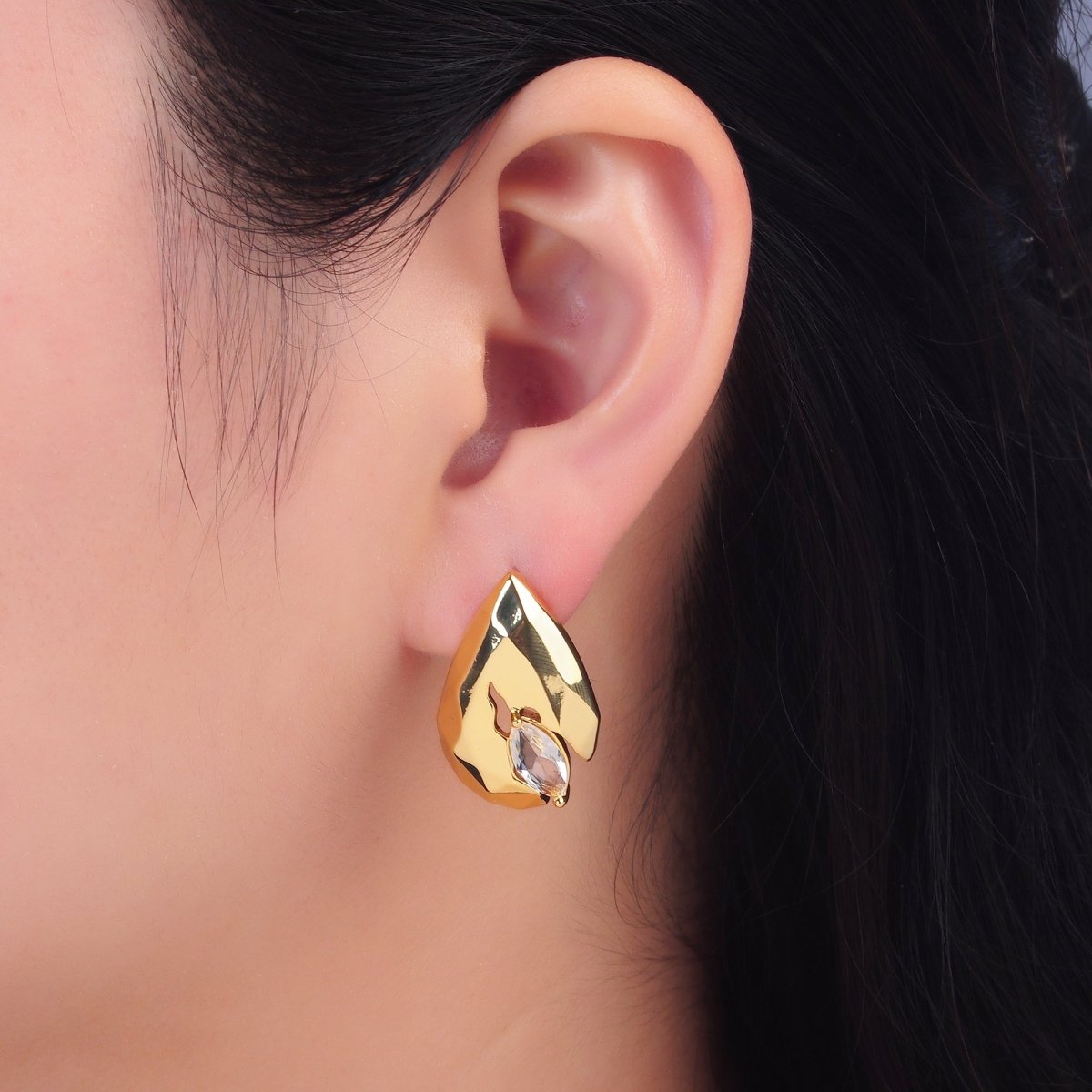 24K Gold plated 25mm Marquise CZ Geometric Teardrop Stud Earrings Set | AD240 