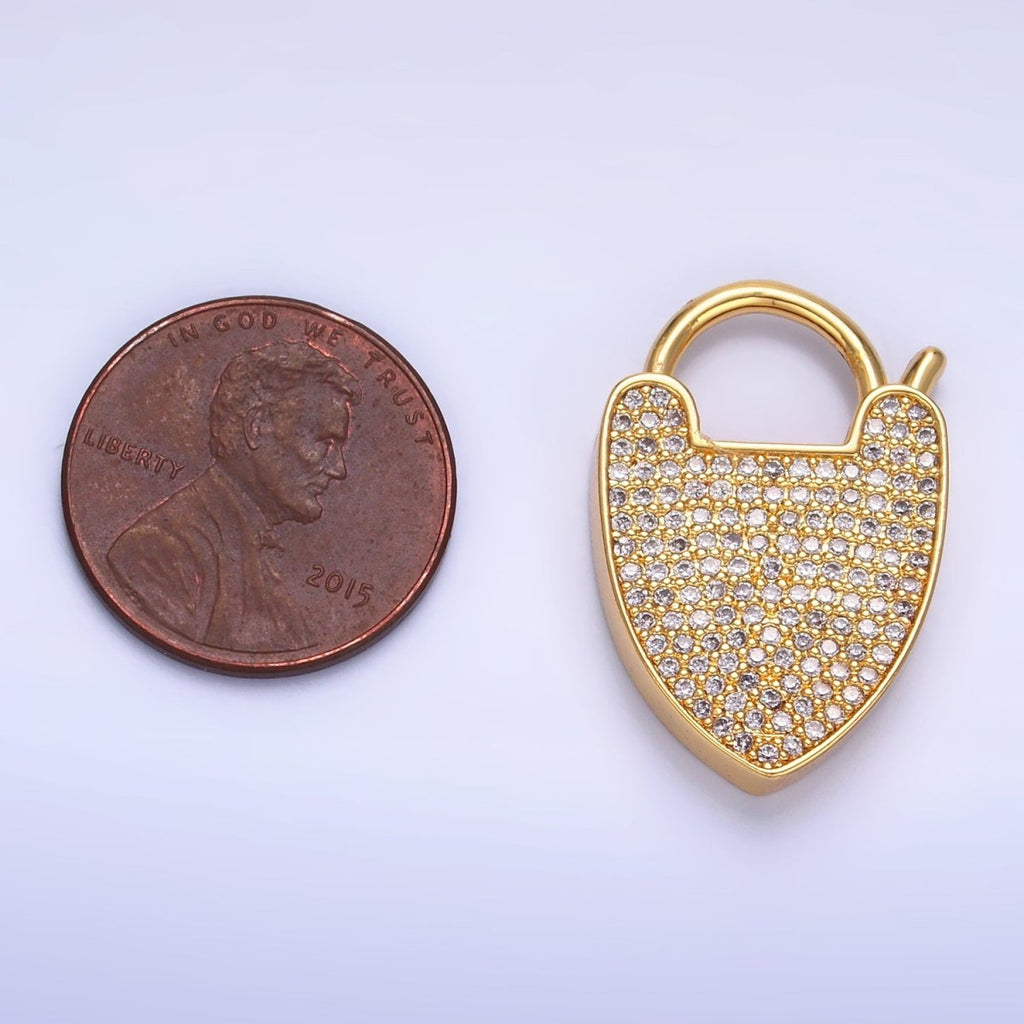 24K Gold plated 25mm Micro Paved CZ Filigree Padlock Findings | Z1029 - DLUXCA