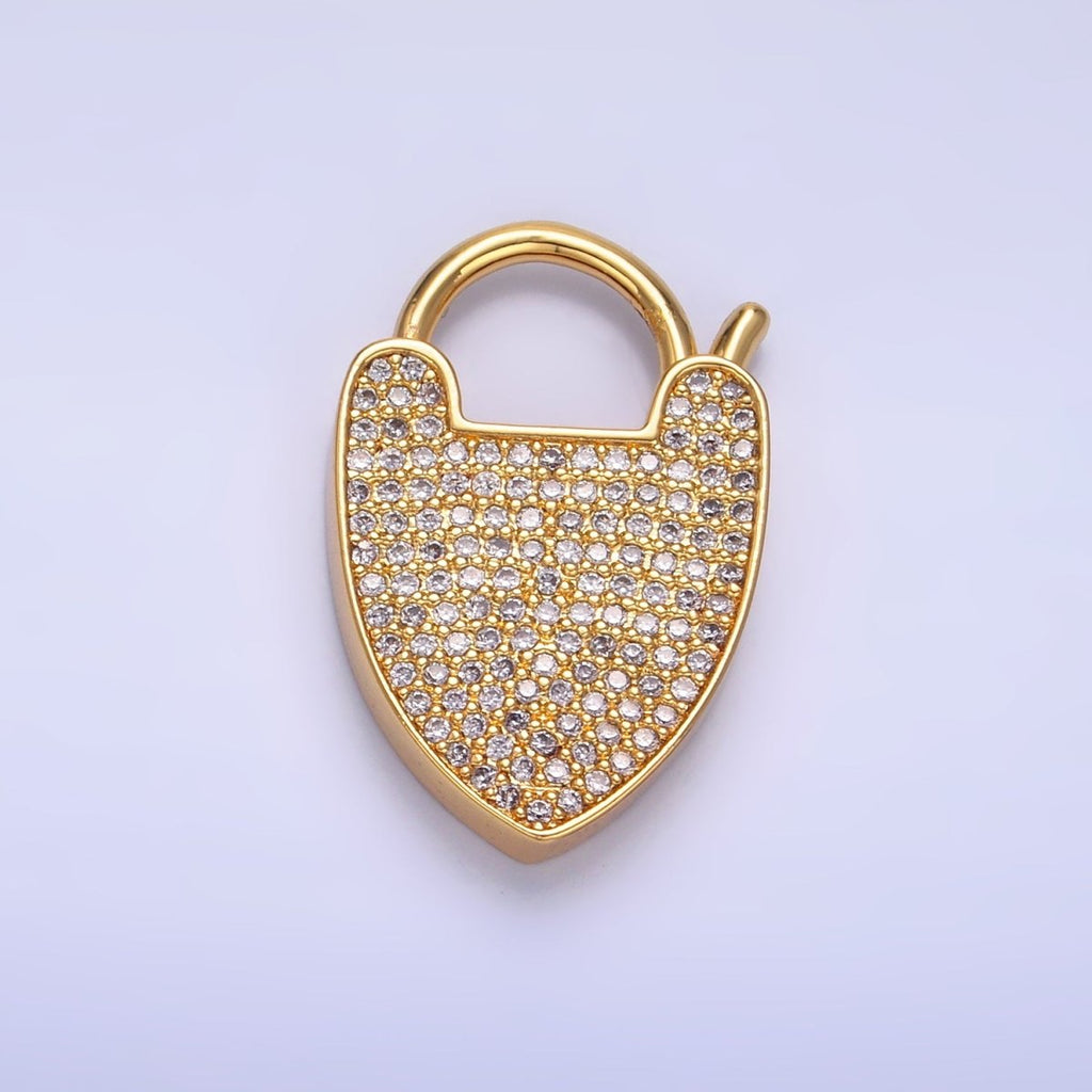 24K Gold plated 25mm Micro Paved CZ Filigree Padlock Findings | Z1029 - DLUXCA