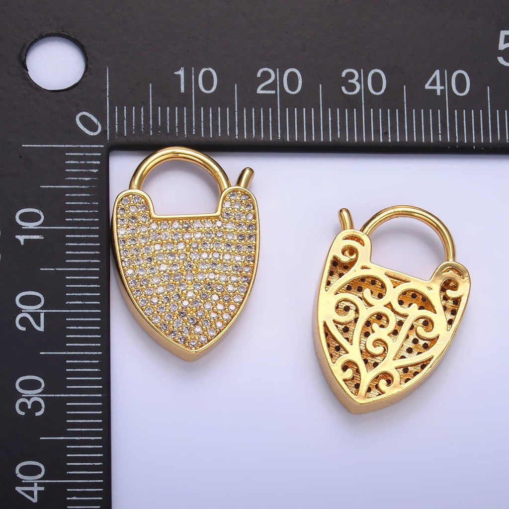 24K Gold plated 25mm Micro Paved CZ Filigree Padlock Findings | Z1029 - DLUXCA