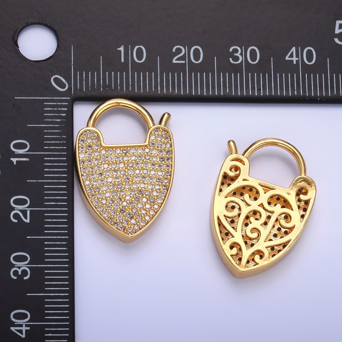 24K Gold plated 25mm Micro Paved CZ Filigree Padlock Findings | Z1029 - DLUXCA