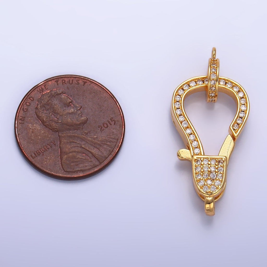 24K Gold plated 25mm Micro Paved CZ Lobster Claw Clasps Closure Findings | Z1028 - DLUXCA
