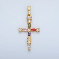 24K Gold plated 25mm Multicolor CZ Marquise Religious Cross Pendant | I252 - DLUXCA