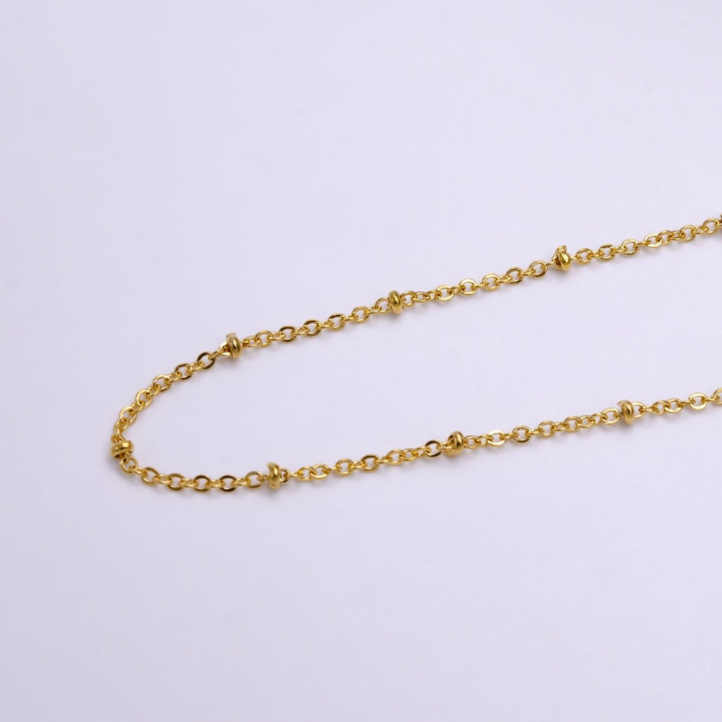 24K Gold plated 2.5mm Satellite Bead Rolo Unfinished Chain For Jewelry Making | ROLL-1383 - DLUXCA