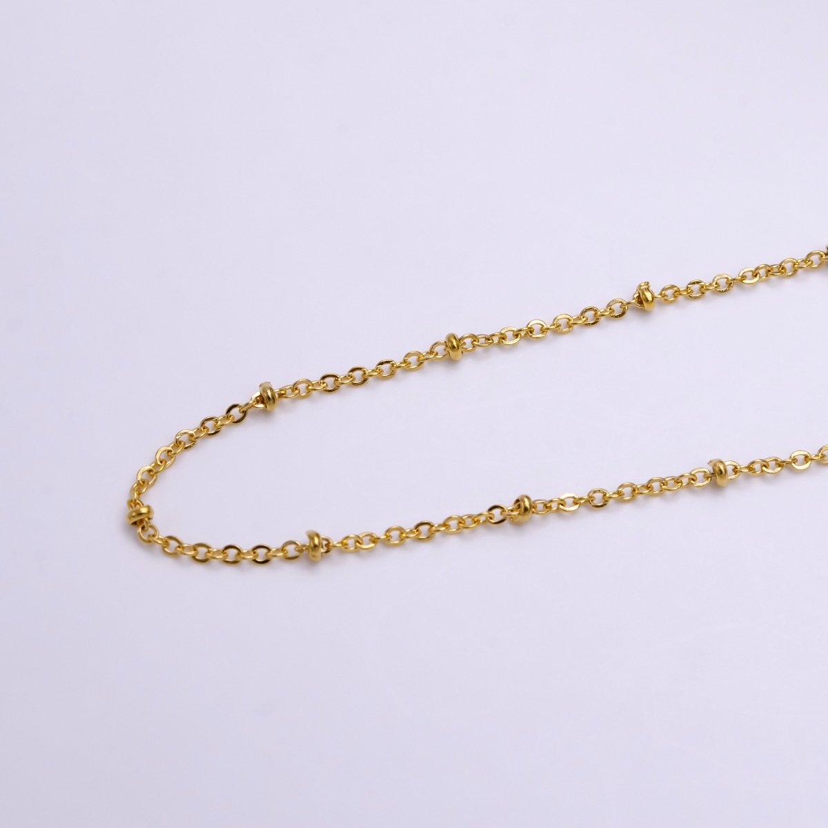 24K Gold plated 2.5mm Satellite Bead Rolo Unfinished Chain For Jewelry Making | ROLL-1383 - DLUXCA