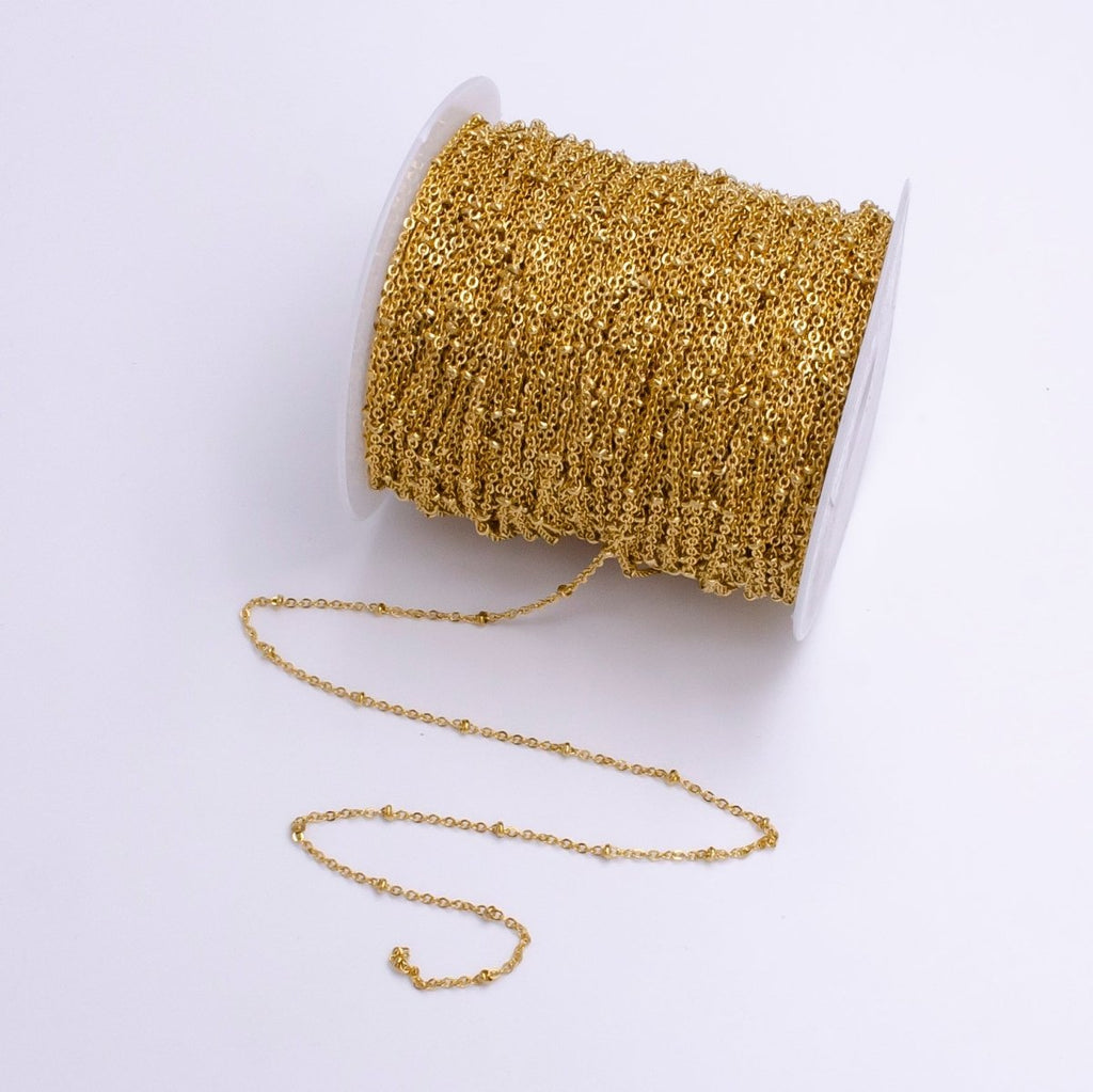 24K Gold plated 2.5mm Satellite Bead Rolo Unfinished Chain For Jewelry Making | ROLL-1383 - DLUXCA