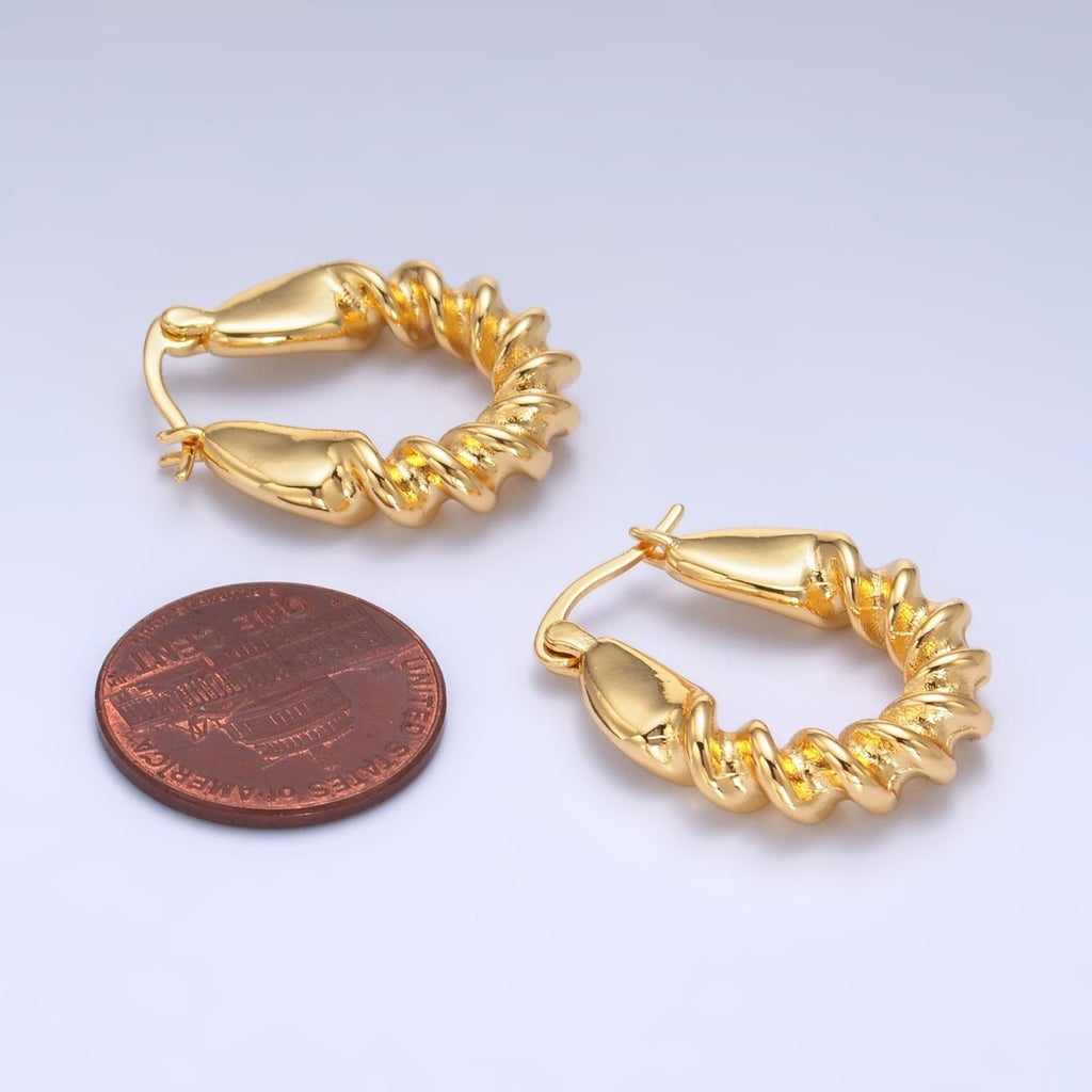 24K Gold plated 25mm Twisted Latch Hoop Earrings | AB686 
