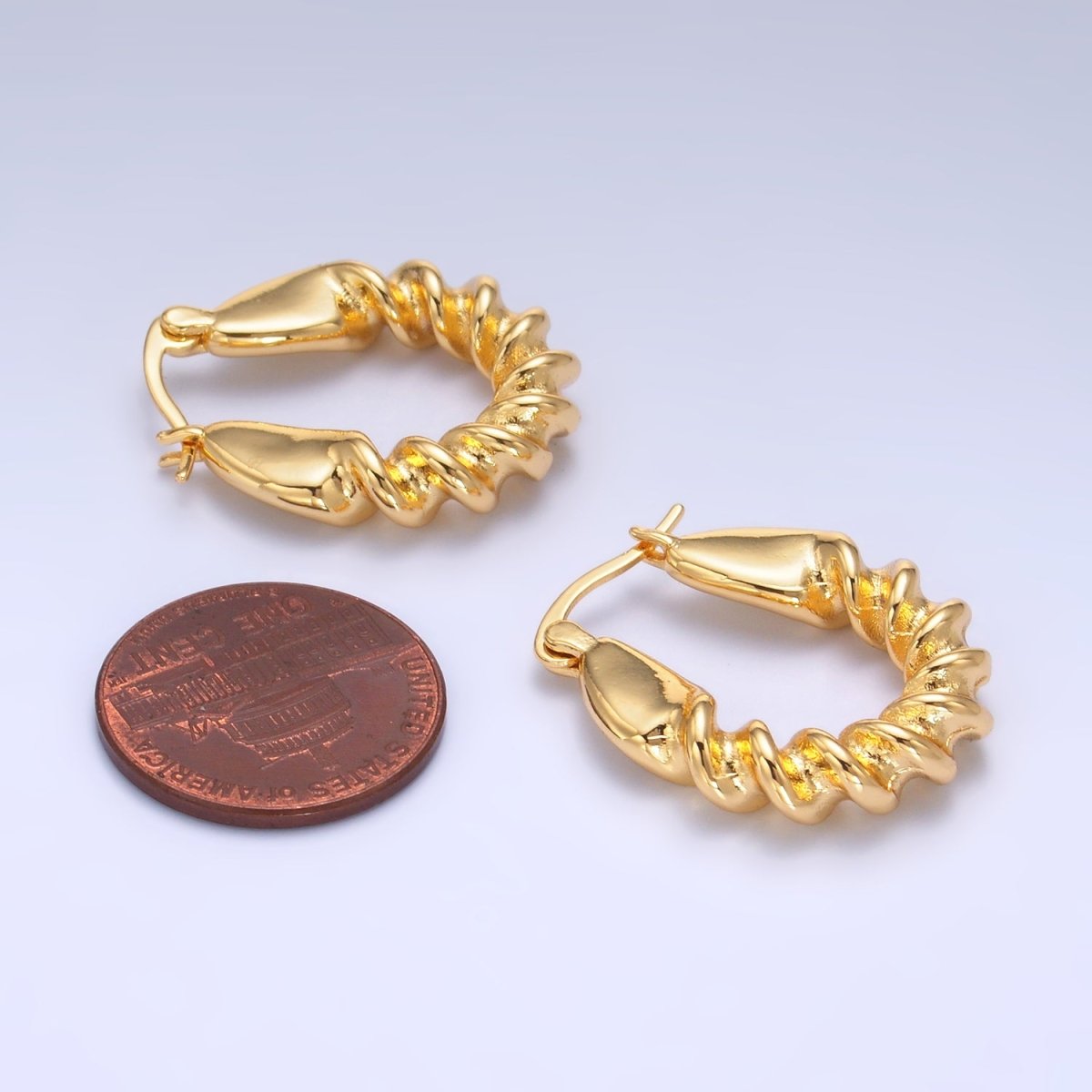 24K Gold plated 25mm Twisted Latch Hoop Earrings | AB686 