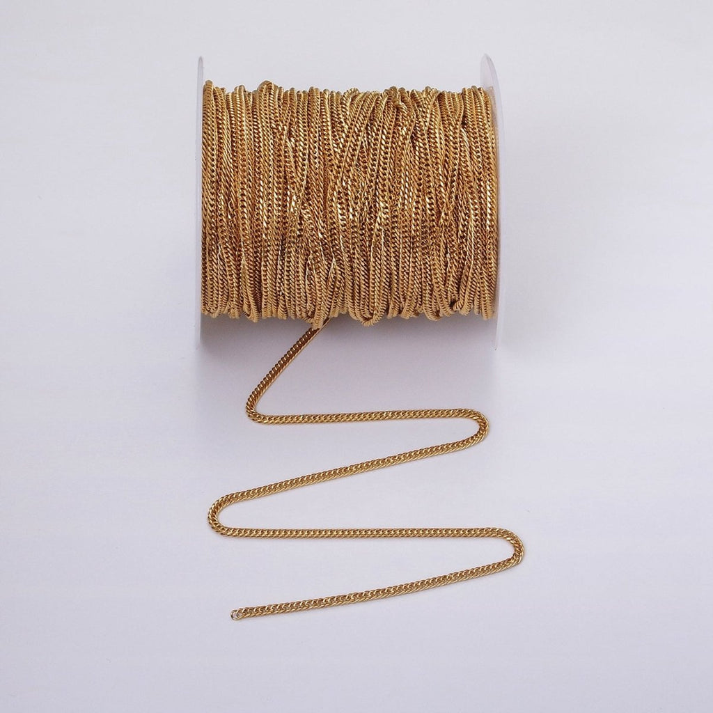 24k Gold plated 2.6mm Curb Chain Cable Link Unfinished Yard Chain in Gold & Silver | ROLL-1281 ROLL-1282 Clearance Pricing