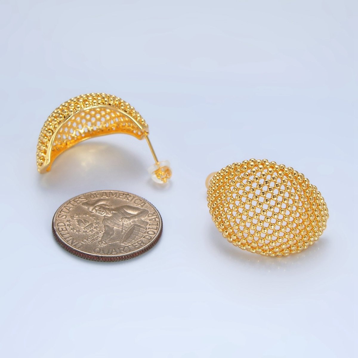 24K Gold plated 27mm Dotted Dome Geometric C - Shaped Hoop Earrings | P130 - DLUXCA
