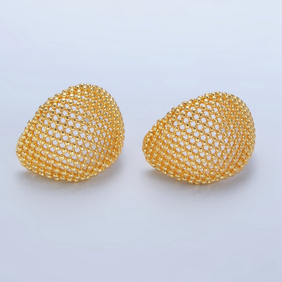 24K Gold plated 27mm Dotted Dome Geometric C - Shaped Hoop Earrings | P130 - DLUXCA