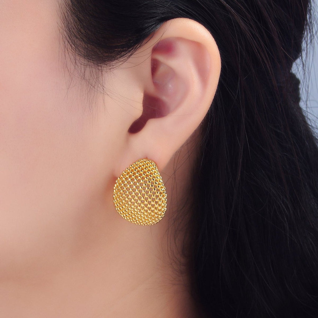 24K Gold plated 27mm Dotted Dome Geometric C - Shaped Hoop Earrings | P130 - DLUXCA