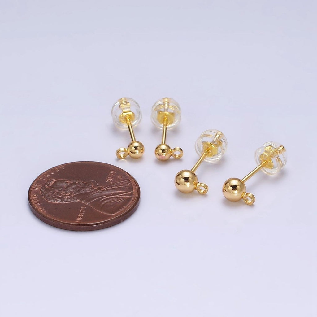 24K Gold plated 2.8mm, 3.8mm Round Bead Loop Stud Earrings Jewelry Supply | Z457 Z458 - DLUXCA