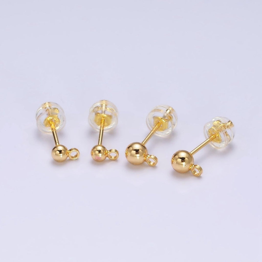 24K Gold plated 2.8mm, 3.8mm Round Bead Loop Stud Earrings Jewelry Supply | Z457 Z458 - DLUXCA