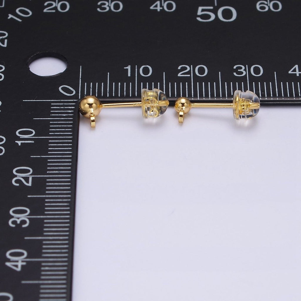 24K Gold plated 2.8mm, 3.8mm Round Bead Loop Stud Earrings Jewelry Supply | Z457 Z458 - DLUXCA