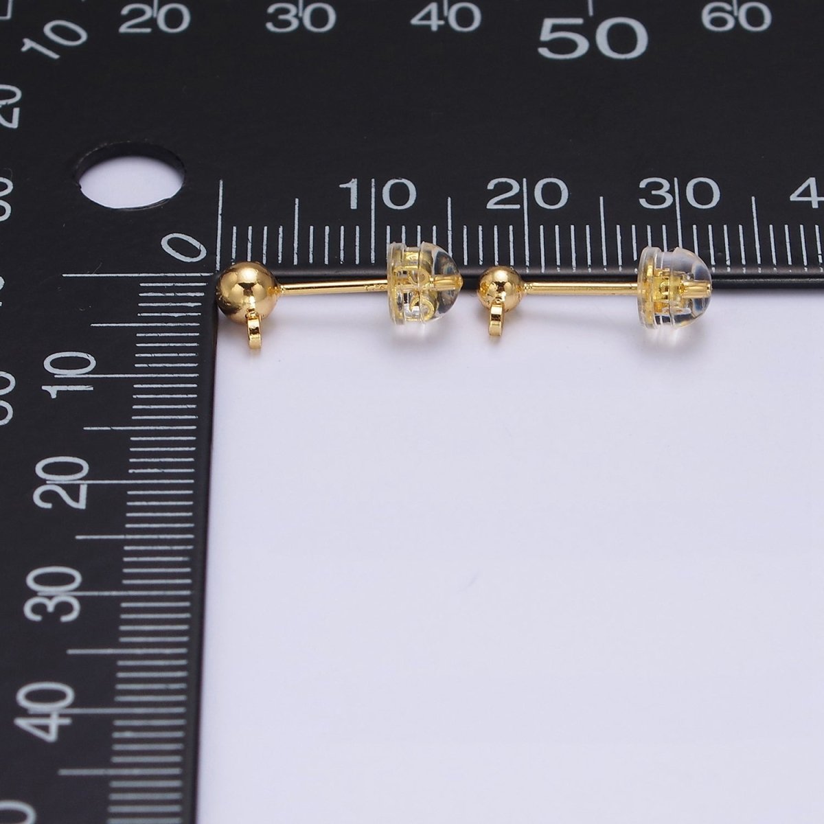 24K Gold plated 2.8mm, 3.8mm Round Bead Loop Stud Earrings Jewelry Supply | Z457 Z458 - DLUXCA
