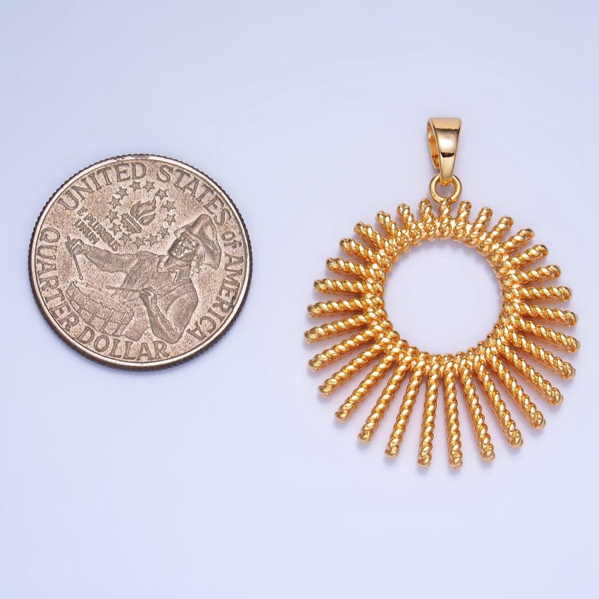 24K Gold plated 28mm Celestial Sun Ray Croissant Circular Pendant in Gold & Silver | AA995