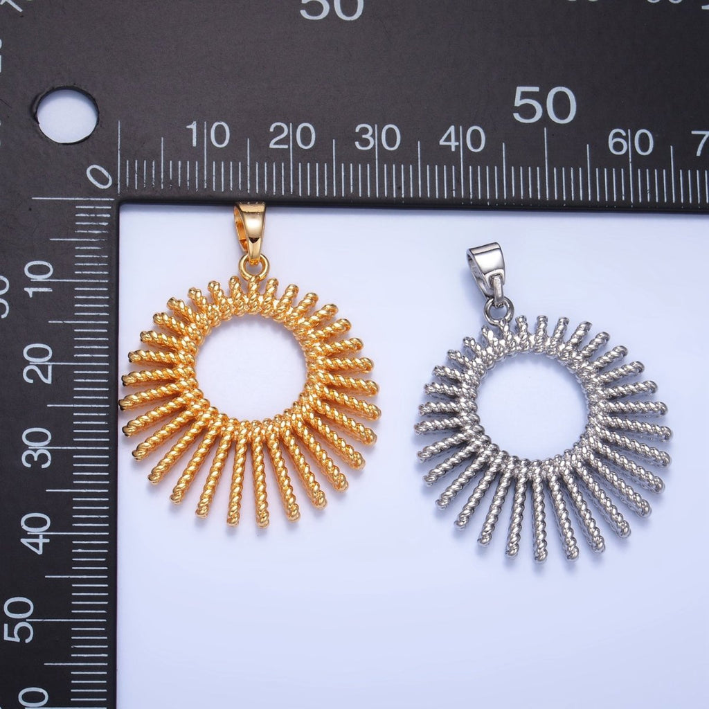 24K Gold plated 28mm Celestial Sun Ray Croissant Circular Pendant in Gold & Silver | AA995