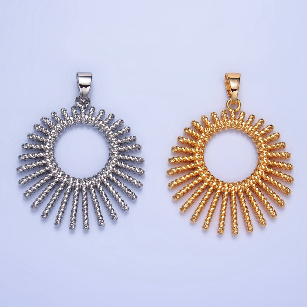 24K Gold plated 28mm Celestial Sun Ray Croissant Circular Pendant in Gold & Silver | AA995