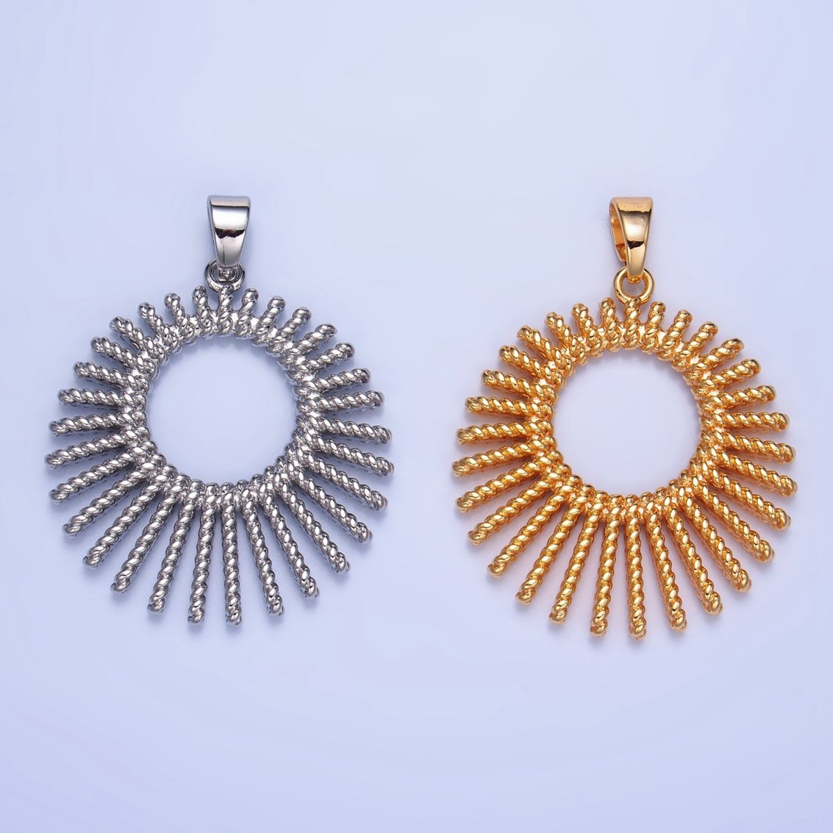 24K Gold plated 28mm Celestial Sun Ray Croissant Circular Pendant in Gold & Silver | AA995