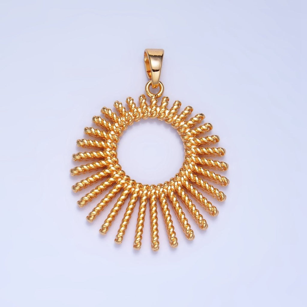 24K Gold plated 28mm Celestial Sun Ray Croissant Circular Pendant in Gold & Silver | AA995