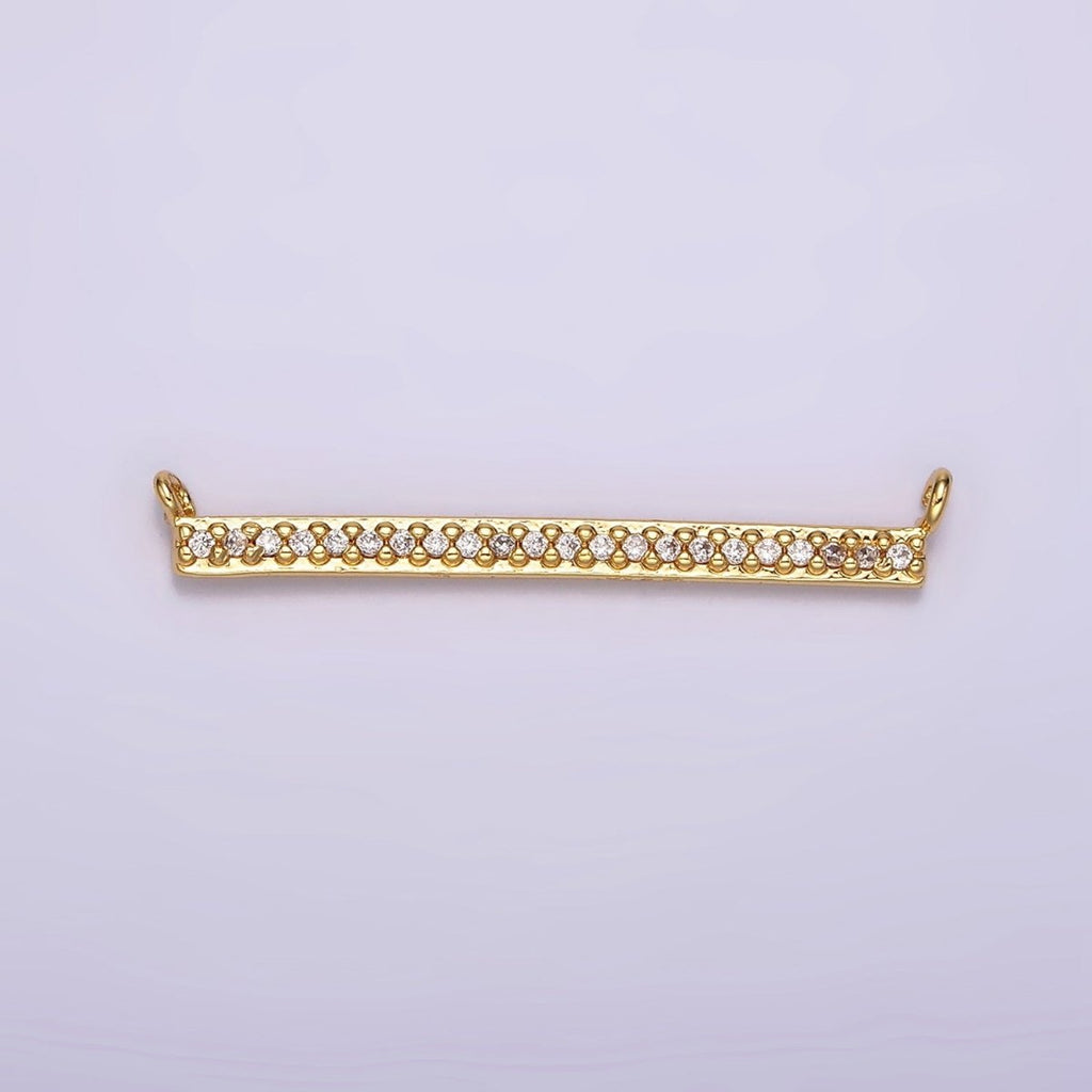 24K Gold plated 28mm Clear Micro Paved CZ Rectangular Bar Connector | G804 - DLUXCA