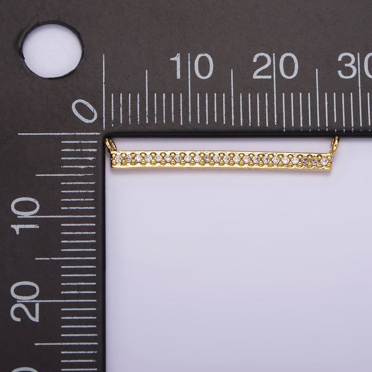 24K Gold plated 28mm Clear Micro Paved CZ Rectangular Bar Connector | G804 - DLUXCA