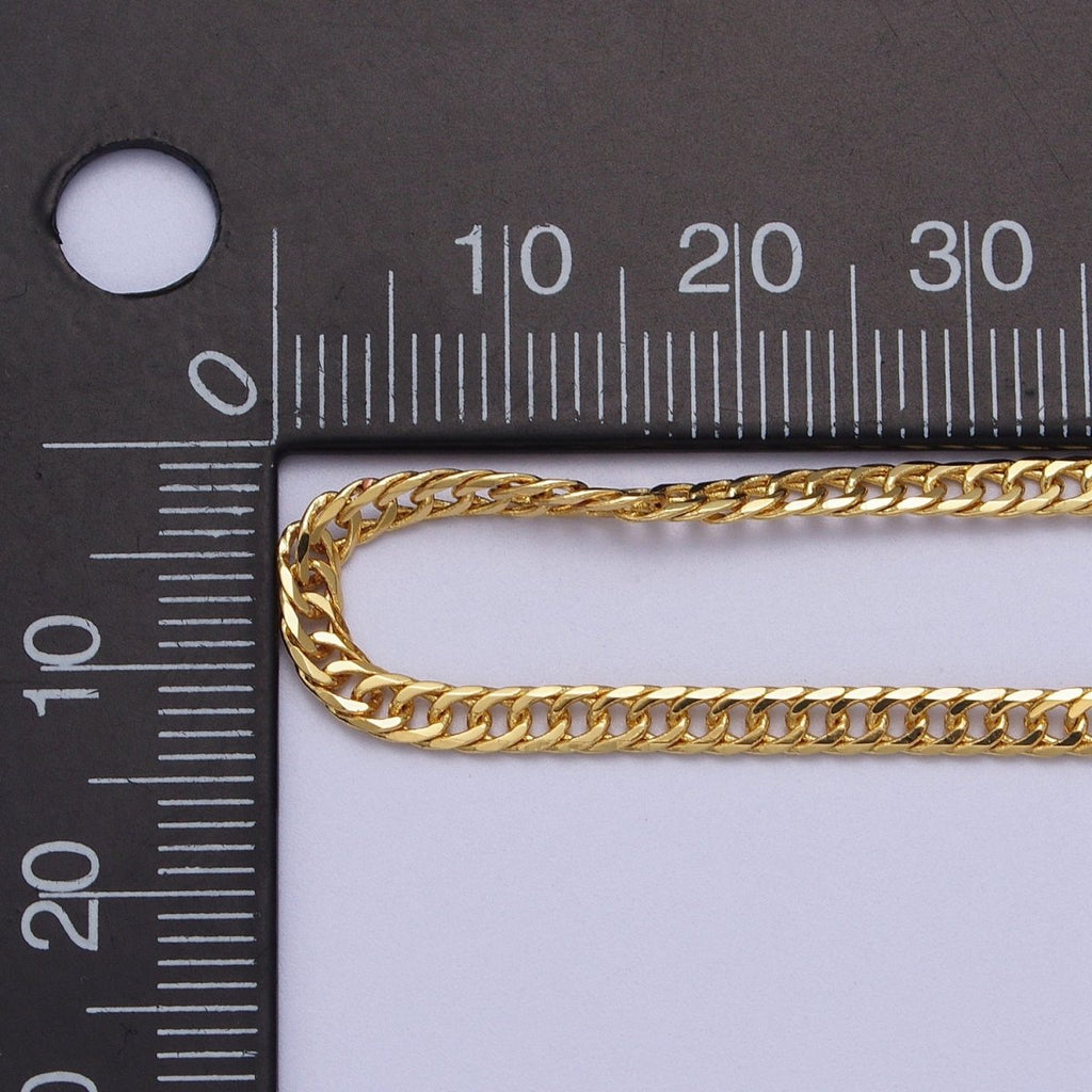 24K Gold plated 2.8mm Flat Designed Curb Unfinished Chain by Yard | ROLL-1069 Clearance Pricing - DLUXCA