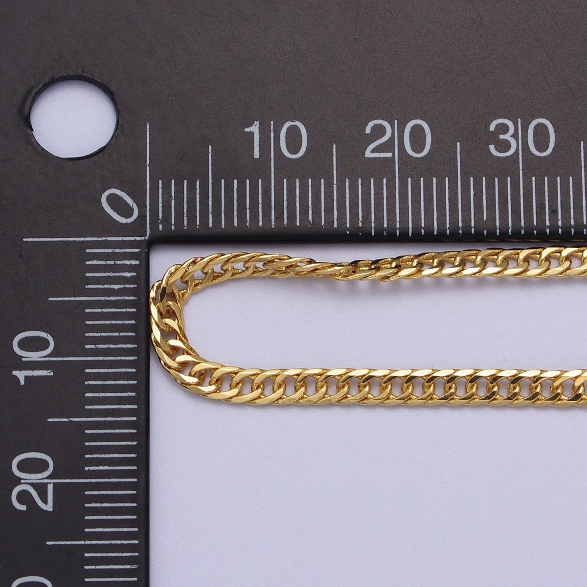 24K Gold plated 2.8mm Flat Designed Curb Unfinished Chain by Yard | ROLL-1069 Clearance Pricing - DLUXCA