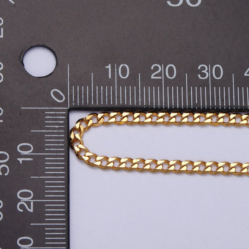 24k Gold plated 2.8mm Miami Cuban Curb Chain Cable Link Unfinished Yard Chain in Gold | ROLL-947 - DLUXCA