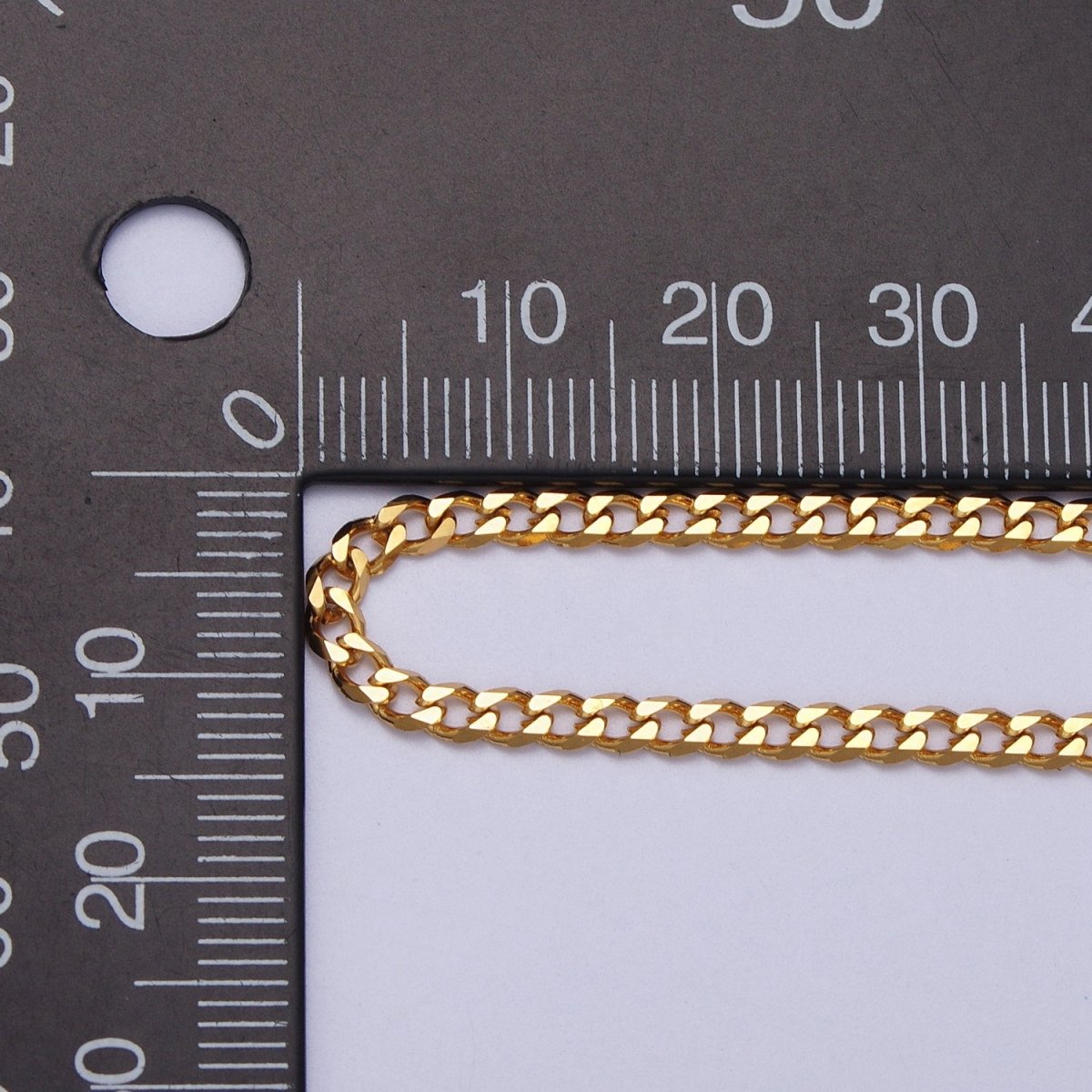 24k Gold plated 2.8mm Miami Cuban Curb Chain Cable Link Unfinished Yard Chain in Gold | ROLL-947 - DLUXCA