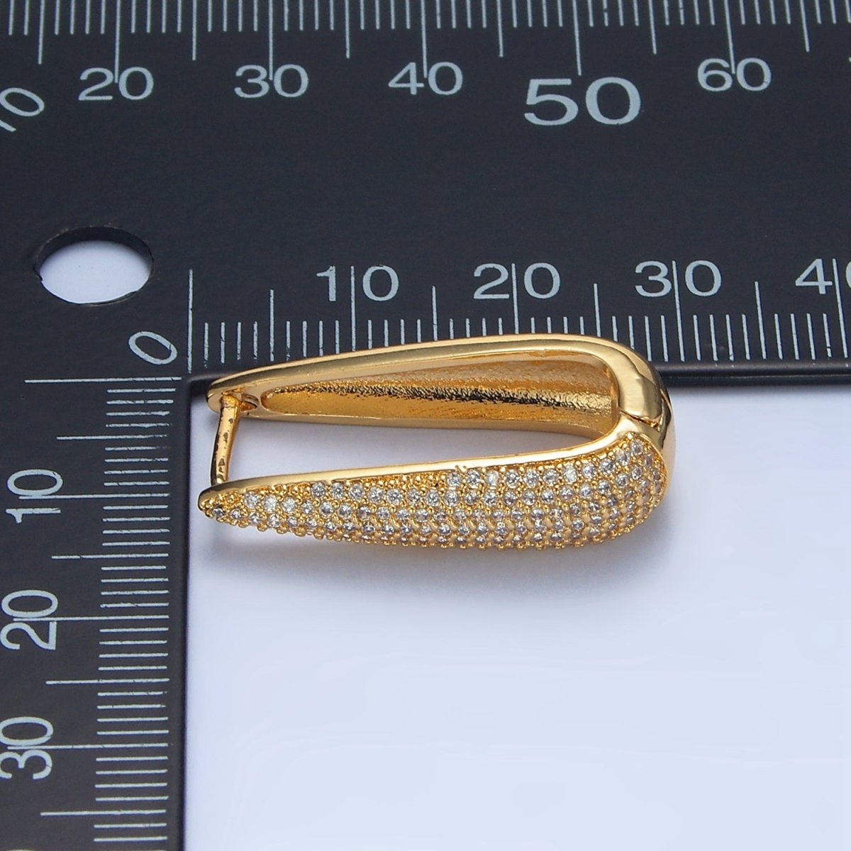 24K Gold plated 28mm Micro Paved CZ Oblong Hoop Earrings | AD790 - DLUXCA