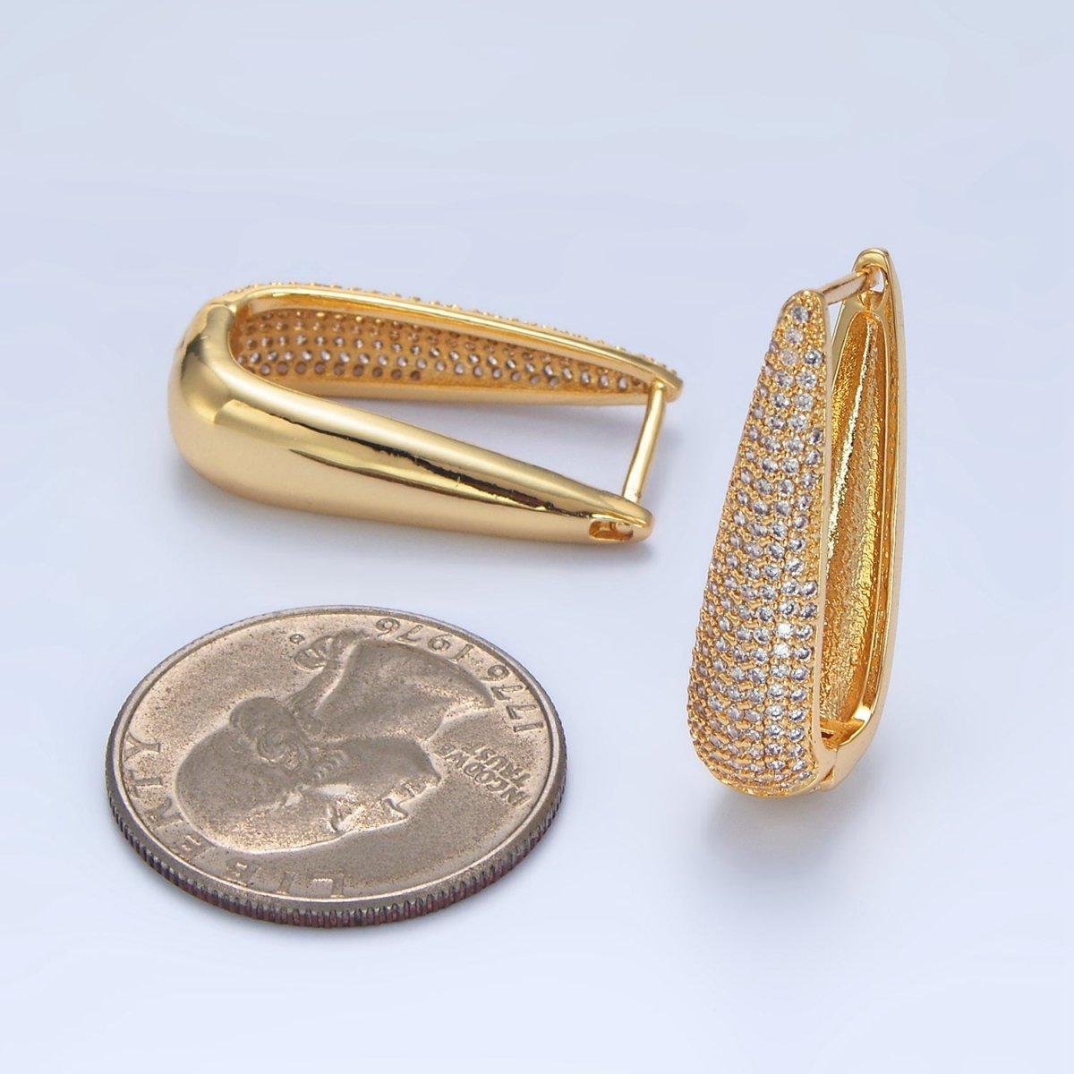 24K Gold plated 28mm Micro Paved CZ Oblong Hoop Earrings | AD790 - DLUXCA